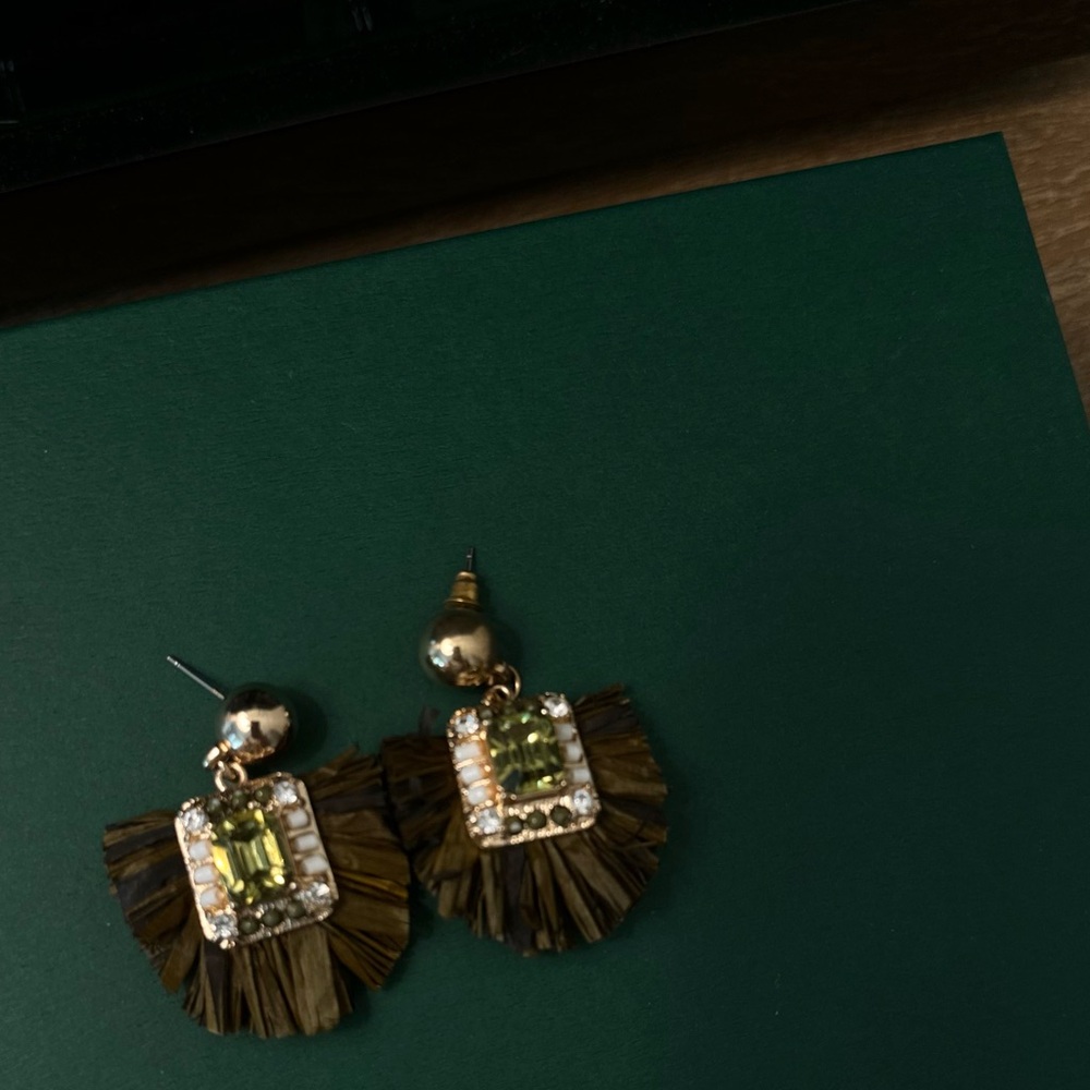 Anthropologie Elegant Green Tassel Gemstone Earrings